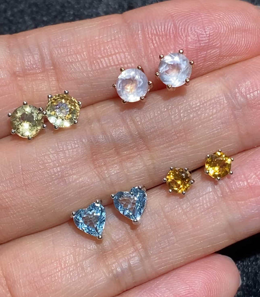 Sterling Silver Garnet Citrine Rose Quartz Emerald Earrings Stud