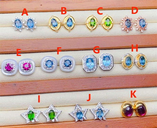 Sterling Silver Topaz Garnet Diaposide Earring Stud