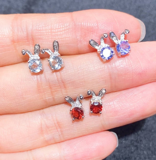 Sterling Silver Aquamarine Garnet Peridot Tanzanite Bunny Earring Stud