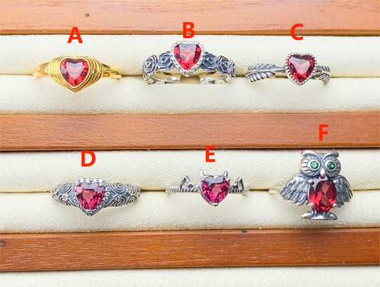 Sterling Silver Red Garnet Heart Adjustable Ring