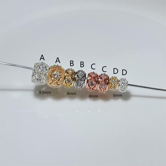 Hollow Perfoated Beads Flat Round Brass Beads 20k Gold Plated CZ Large Hole Beads for Jewelry Making