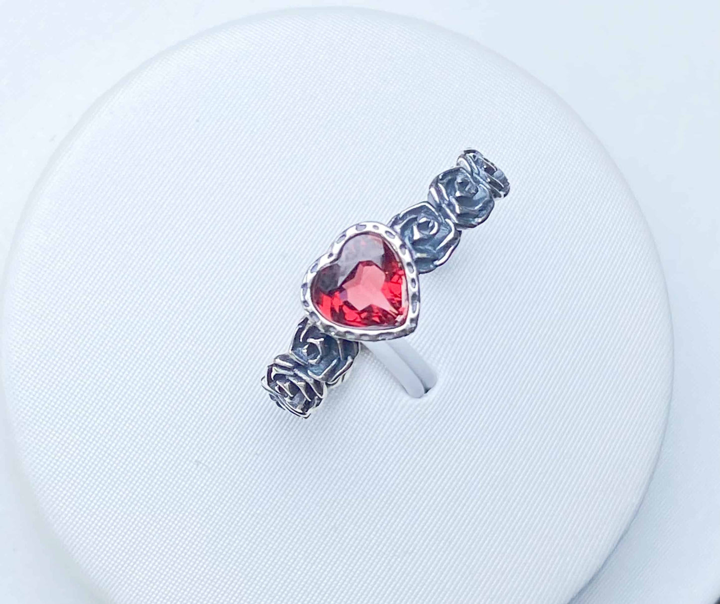 Sterling Silver Red Garnet Heart Adjustable Ring