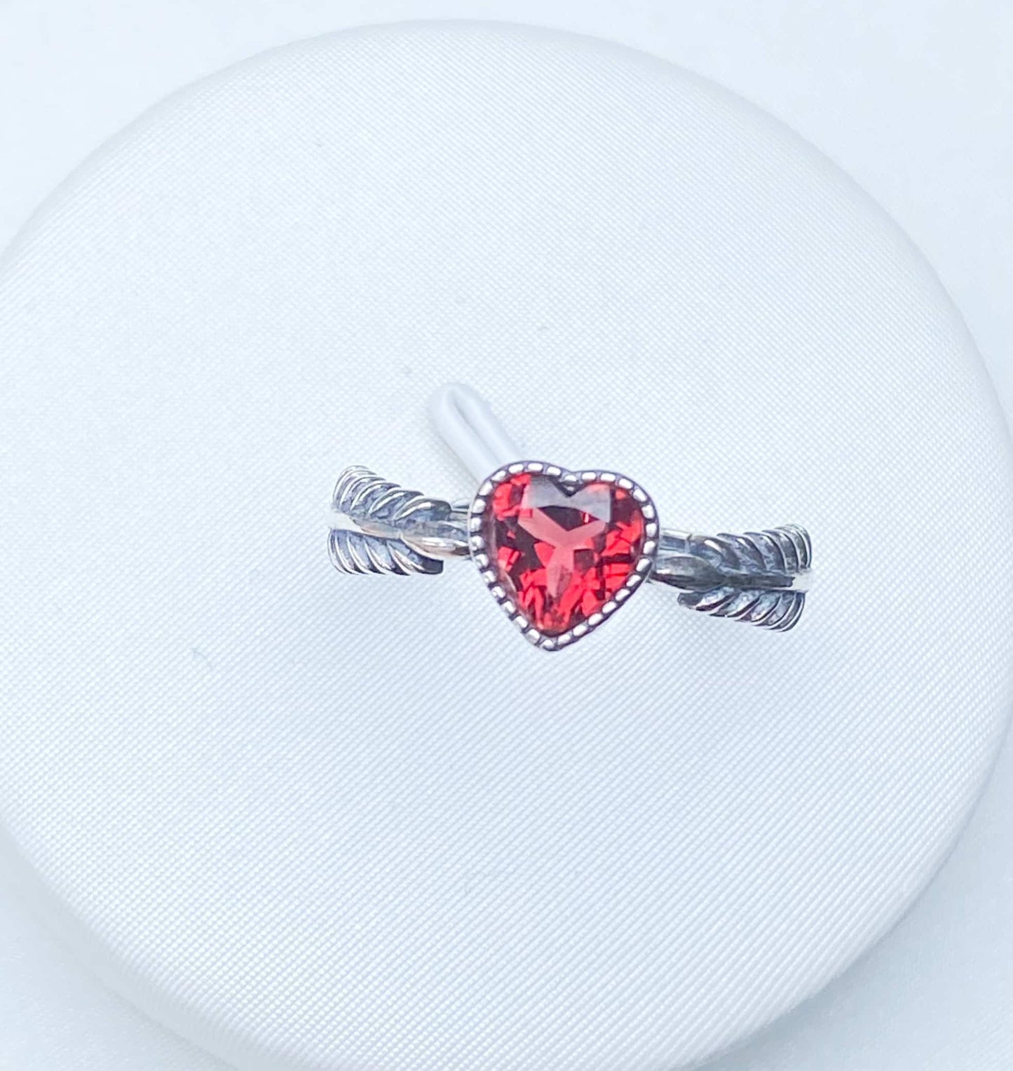 Sterling Silver Red Garnet Heart Adjustable Ring