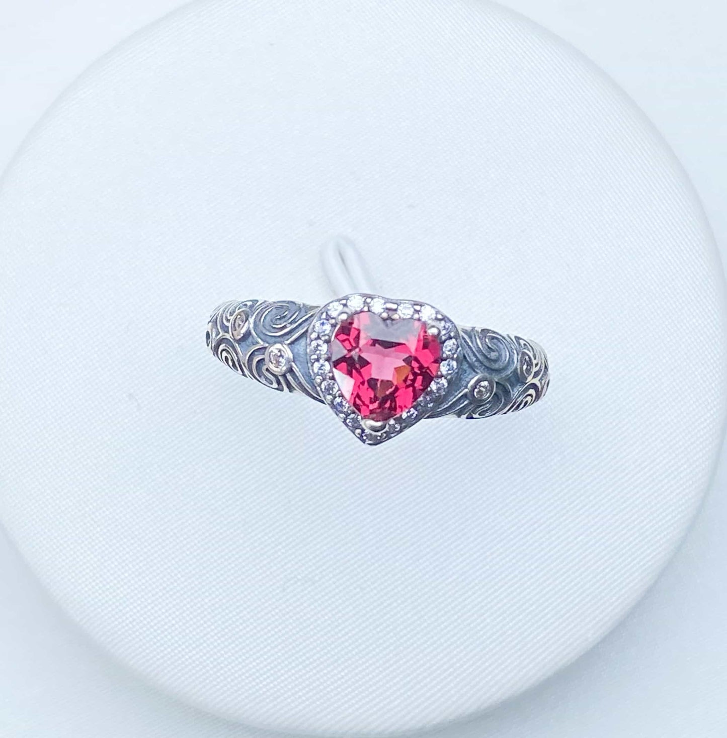 Sterling Silver Red Garnet Heart Adjustable Ring