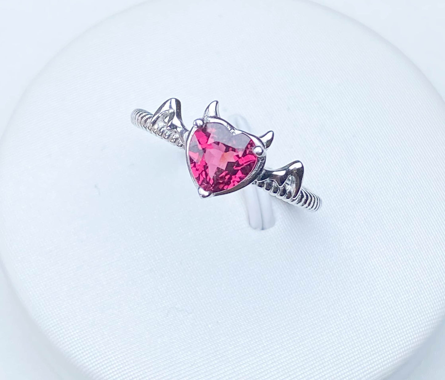 Sterling Silver Red Garnet Heart Adjustable Ring