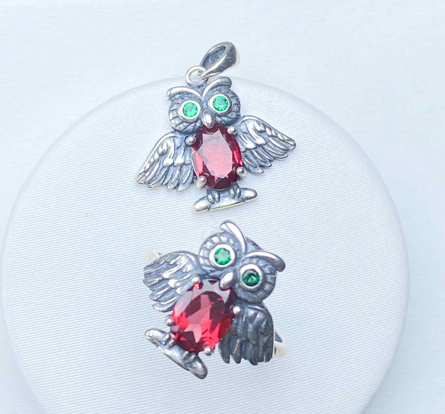 Sterling Silver Red Garnet Heart Adjustable Ring