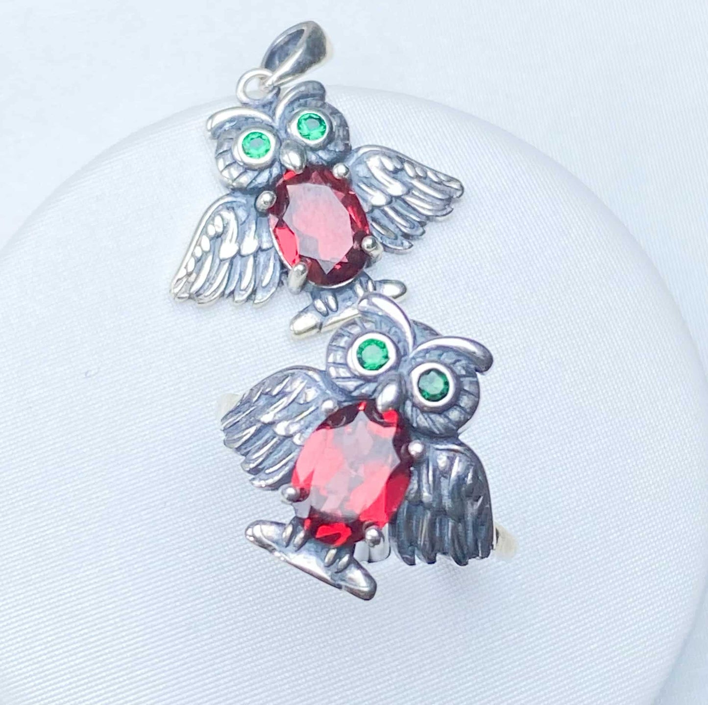Sterling Silver Red Garnet Heart Adjustable Ring