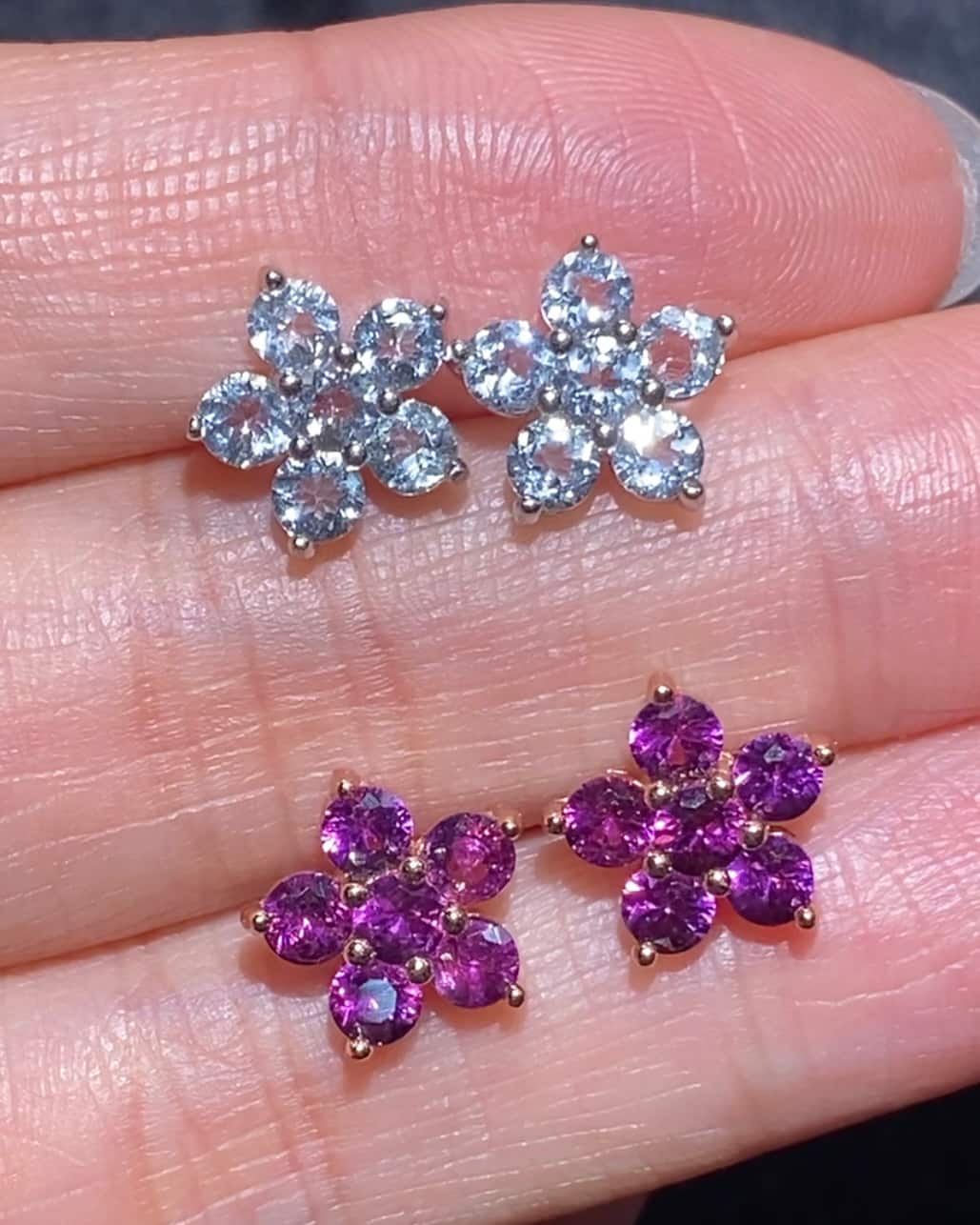 Sterling Silver Tourmaline Butterfly Garnet Aquamarine Flower Earrings Stud