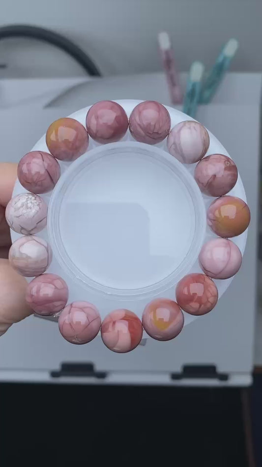 STUNNING! High Quality Orange/Pinky Alashan Agate Bracelet 12mm-14mm